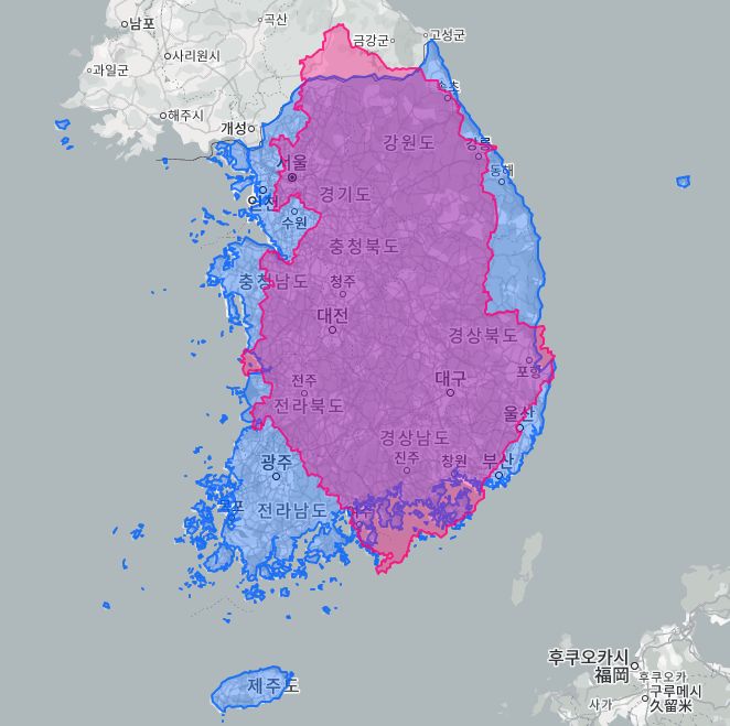 한국 지도 체코 지도 비교한 모습
